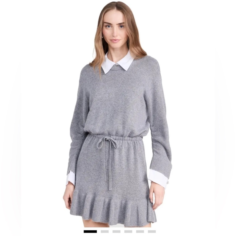 cinq a sept Gray Knit Sweater Dress with White Collar & Cuffs